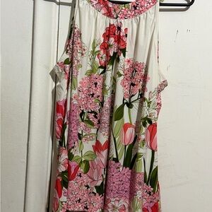 Tommy Hilfiger Floral-Trim Sleeveless Top in White, Pink & Green